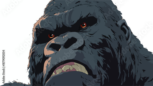 Angry Gorilla Cartoon Vector with Outline Isolated on White Background