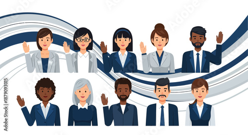 Diverse professionals exhibiting a unified message of inclusion and corporate responsibility