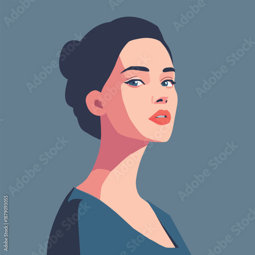Portrait of a young attractive woman. Modern flat design minimal vector illustration. Wellness, fashion, beauty, spa, make up concept.