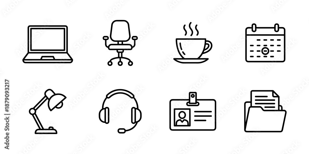 Fototapeta premium Office work line icons set, productivity support tools and workflow