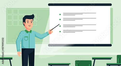 Engaging Classroom Presentation: An Enthusiastic Teacher Guides Students in a Modern School Setting