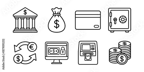 Banking and finance line icons