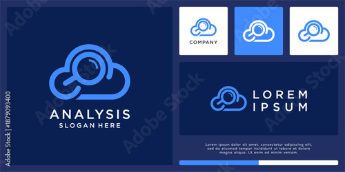 Cloud analysis logo design with magnifying.