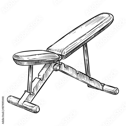 weight bench fitness equipment vector line art hand drawn illustration