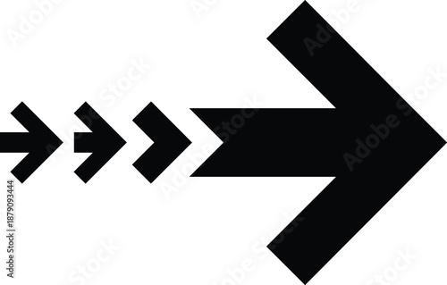 Bold black arrow progression symbol showing forward movement speed direction minimal vector illustration isolated for navigation interface design elements usage