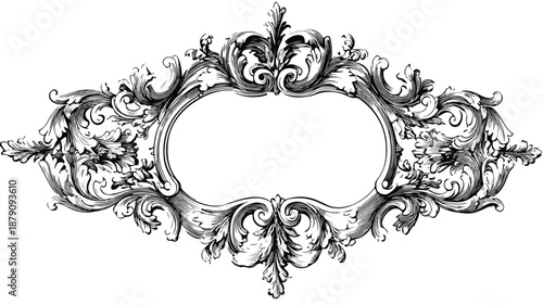 Exquisite Baroque Floral Ornament Frame with Scroll Details Vector Art