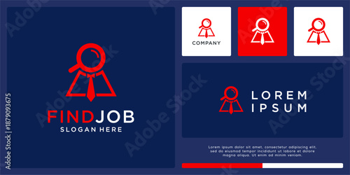 Find job logo design with abstract tie, people, magnifying.