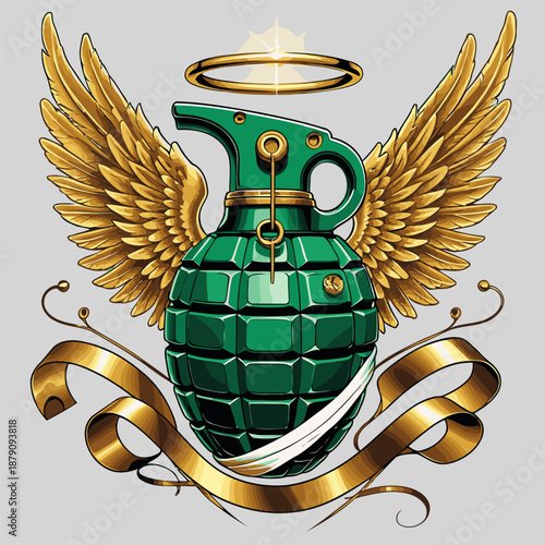 picture of gold winged garnet and ribbon