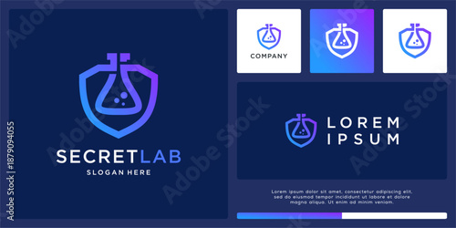 Secret lab logo design template outline shield.