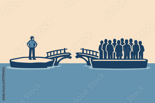 Broken connection bridge: social distance and isolation concept