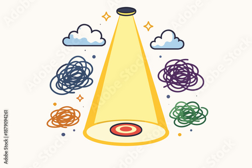 Focus spotlight: filtering messy thoughts to one clear target