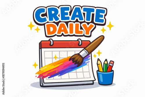 Create daily: creative routine with calendar and paint brush