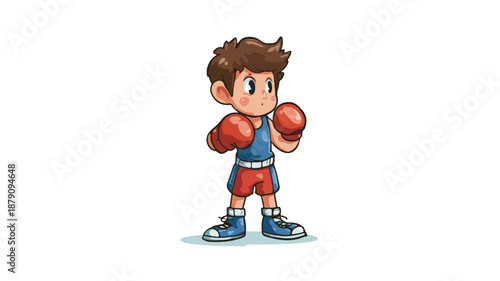 Young Boxing Champion Cartoon Character on White Background Vector Illustration