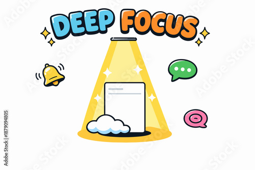 Deep focus cartoon poster with spotlight on document and muted distractions
