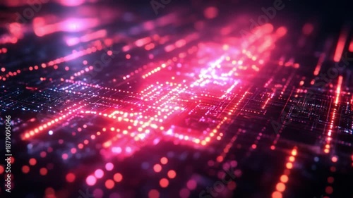 Digital Universe: A vibrant, futuristic view of a digital circuit board illuminates with radiant patterns, representing data flow, advanced computing, and the interconnectedness of modern technology.