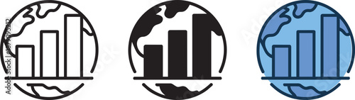 Worldwide economic recovery statistics showing planet earth with rising profit data bars set
