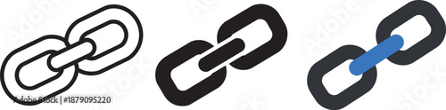 Chain link connection symbol set featuring linear solid and modern colored blue style design