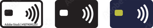 Contactless payment credit card icon pack with chip and wireless signal wave symbol designs