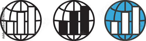 Global business chart icon set vector isolated on transparent background for web and app