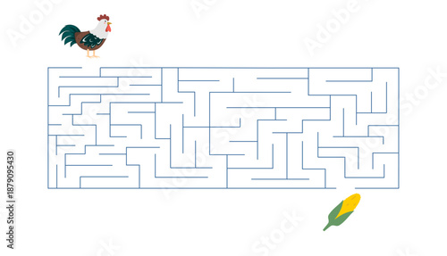 Puzzle chicken and corn on white background