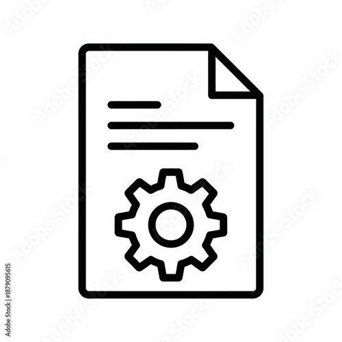 Close-Up of Document with Settings Gear Icon and Text on White Background for Technical or Administrative Purposes