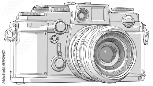 Modern Camera Design Concept Vector with Outline on White Background