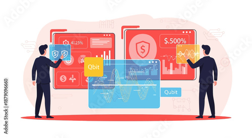 Quantum computing security analysts review financial data and blockchain protection strategies