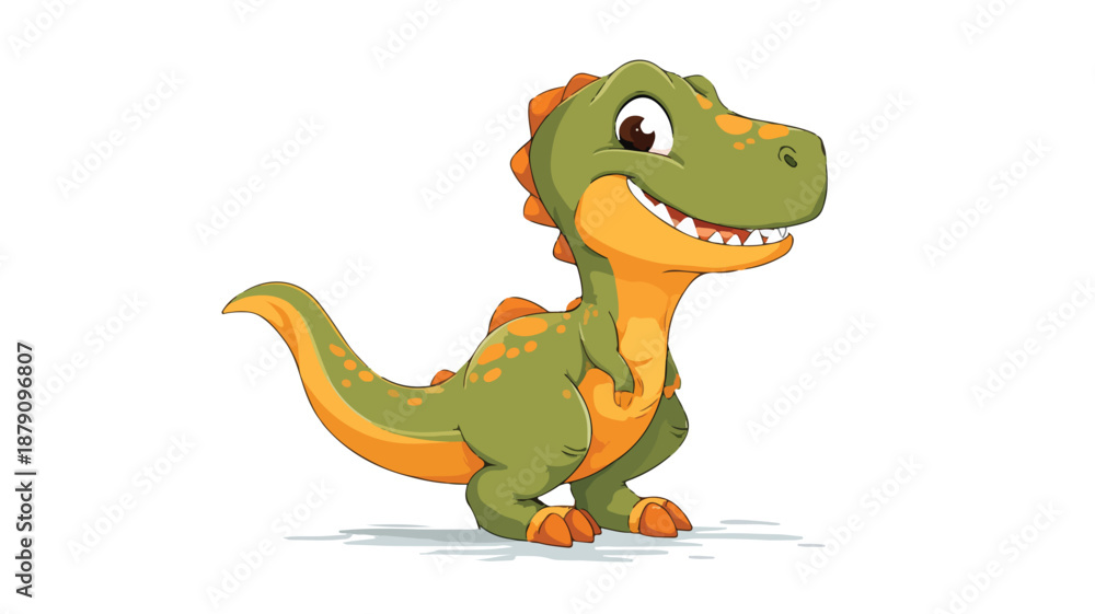 Fototapeta premium Smiling Cartoon Dinosaur Vector with Outline Isolated - Playful and Fun Dino Character Design
