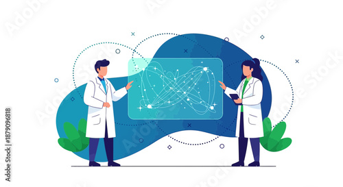 Scientists collaborate on innovative research using an interactive digital display connecting