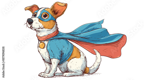 Cute Cartoon Dog in Super Hero Costume Vector with Outlines