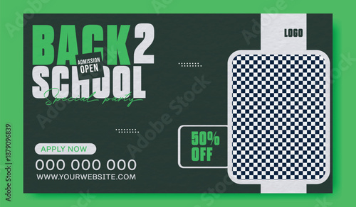 Back to school advertisement with a young man holding books.
Back to school sale advertisement with yellow backpack and discount offer.