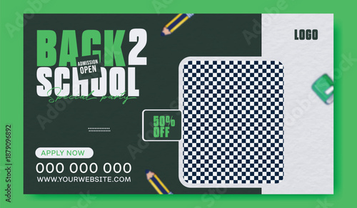 Back to school advertisement with a young man holding books.
Back to school sale advertisement with yellow backpack and discount offer.