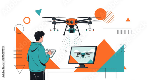 Technological advancements: Man operating drone with digital precision using modern technology