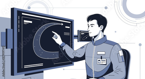 Visualization of Data Analysis with Technical Specialist Analyzing Complex Systems Displayed on a