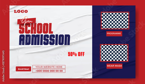 Back to school concept with two happy students on blue background.
Back to school advertisement with smiling young student holding books