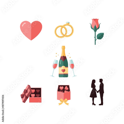 Romantic couple celebrating love with champagne, roses, and gifts on a special occasion together.