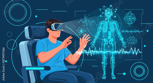 Virtual reality simulation offering immersive medical diagnostics and anatomical visualization
