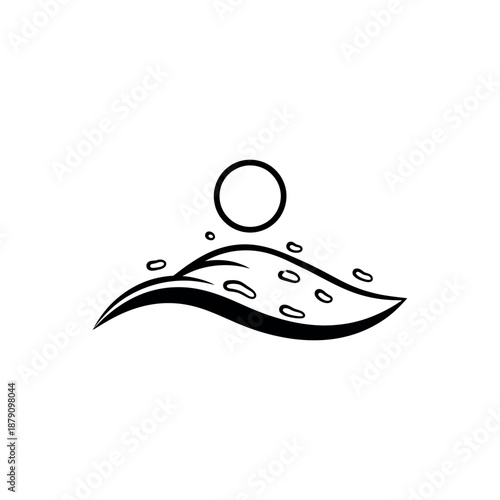 Water wave splashing with droplets and sun Page illustration top view simple design