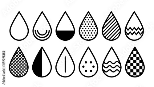 Abstract Teardrop Vector Icon Set – Line and Pattern Designs for Branding, Texture, UI Elements, Minimalist Art, Symbolic Graphics, and Creative Inspiration