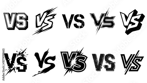 Versus Symbol Vector Icon Set – 10 Stylized “VS” Designs with Fonts, Lightning, Shadows for Gaming, Sports, Debate, Comparison, and Graphic Design Use