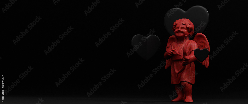 Fototapeta premium Romantic Cupid Black Hearts 3D Background for Valentine's, Anniversary Wedding