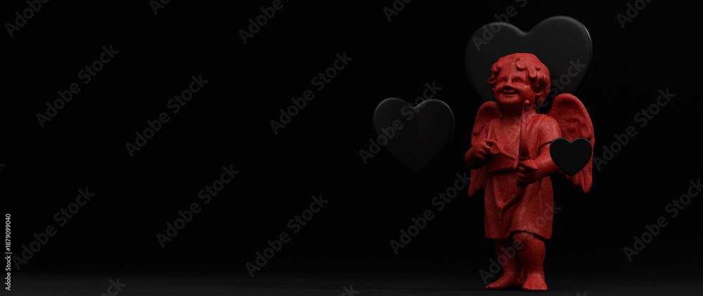 Fototapeta premium Romantic Red Cupid Black Hearts Background for Valentine's Day Anniversary