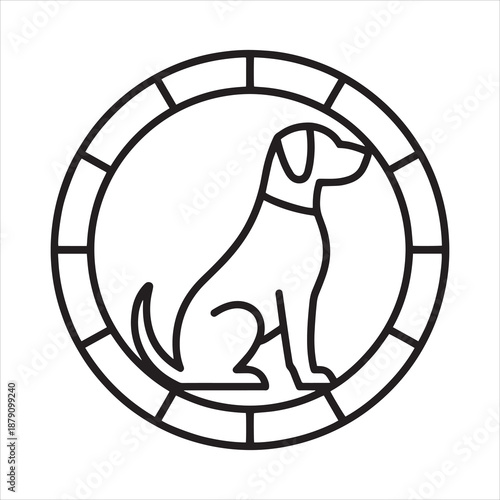 Modern Canine Line Art Emblem with Geometric Border