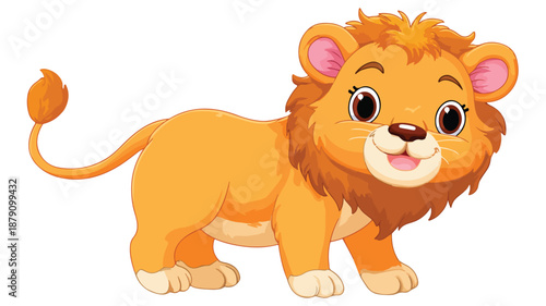 Adorable Cute Baby Lion Cartoon Vector with Outline Isolated on White