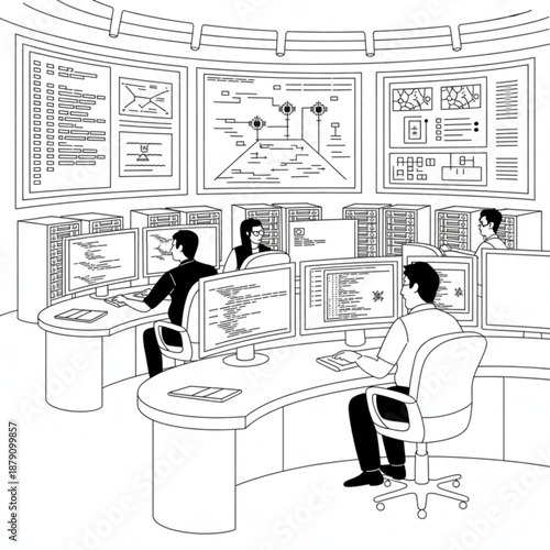 Control Room Operators Monitoring Multiple Screens.