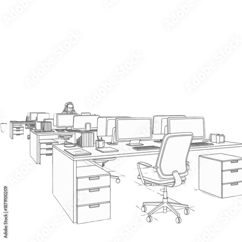 Office Workspace with Computer and Chair.