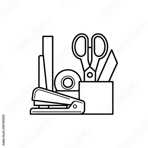 Office Stationery and Supplies in Container.