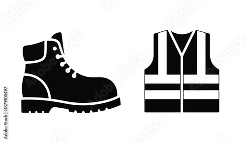 Safety footwear and high visibility vest graphic in black and white