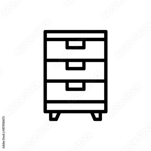 Simple Line Drawing of Three Drawer Cabinet.