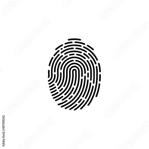 Black Fingerprint Icon on White Background.